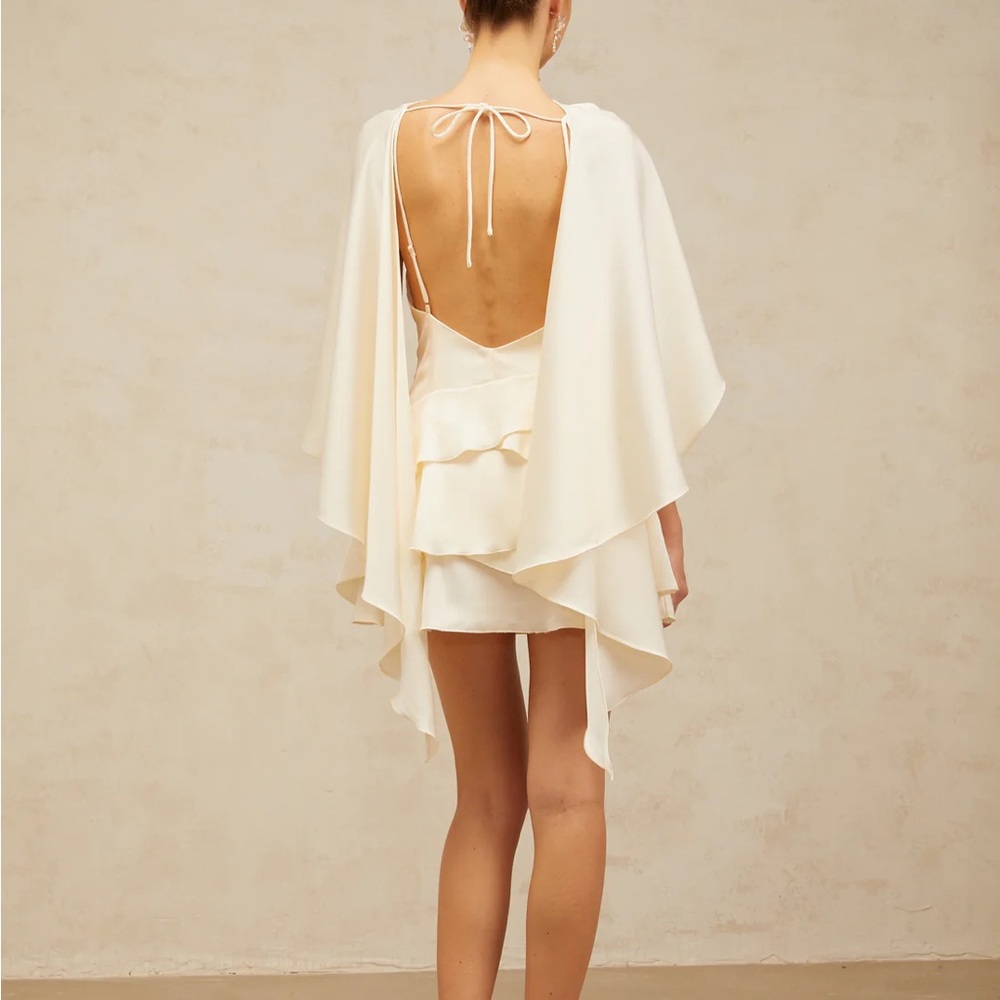 Cream Flutter Sleeve Backless Sundress